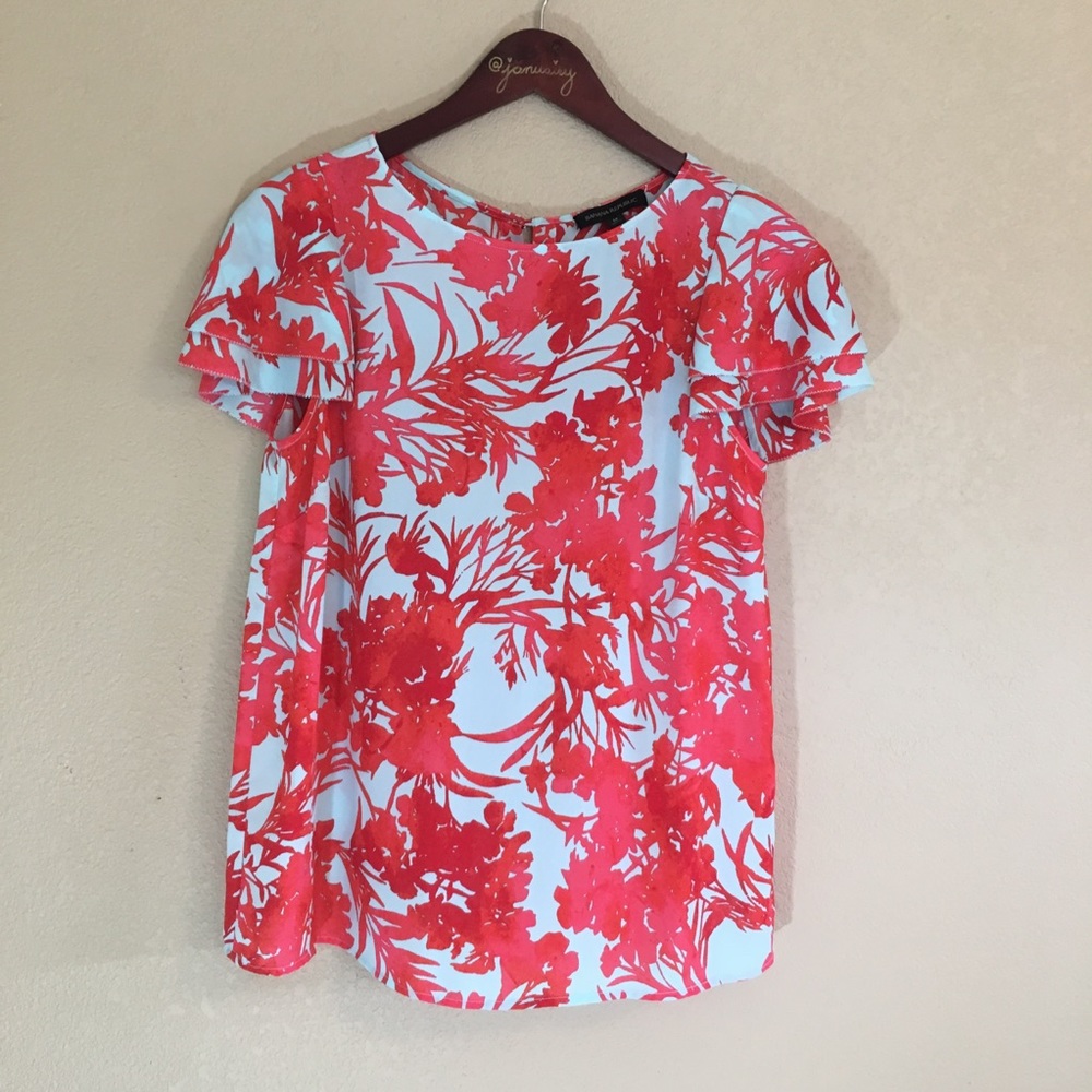 Banana republic Med bright red & blue print top
